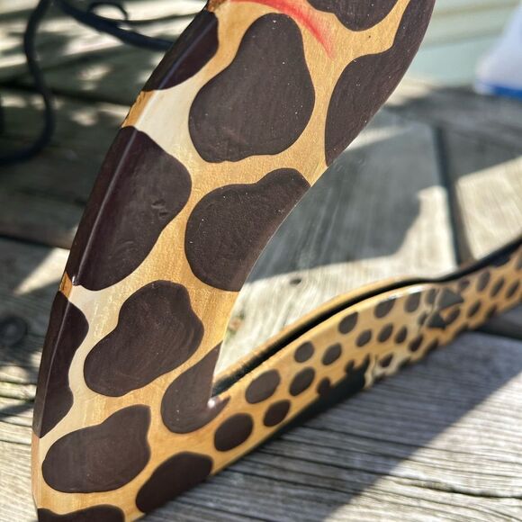 Vintage 90s Giraffe Shaped Wooden Decor Mirror Wall Hanging - Picture 10 of 16